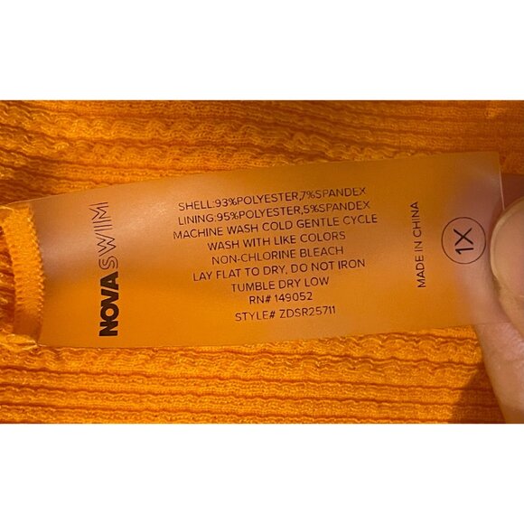 Nova Swim Orange High-Waisted Textured Bikini Bottom Polyester/Spandex Size 1X - Picture 2 of 5